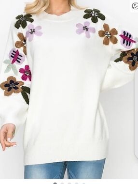 Joh.Scout Knitted Crochet Flower Sweater Size XL